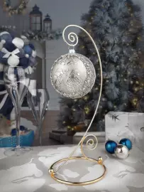 Set of 4 silver Christmas balls "Bells, Bullfinches, Snowflakes and a Winter fairy tale"